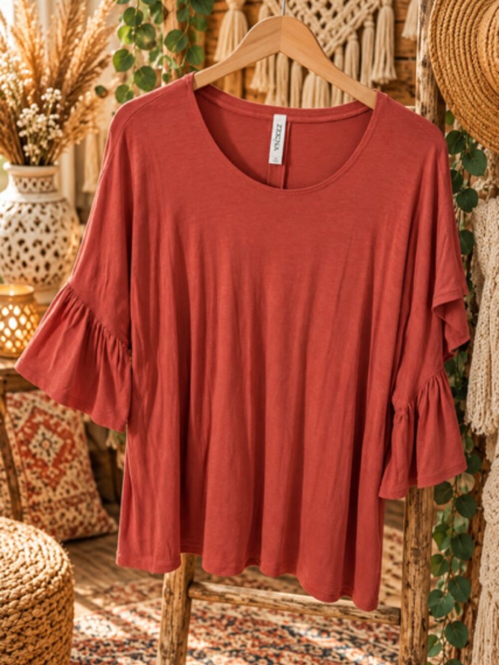 Rust Bell Sleeve Top - Picture 1 of 1
